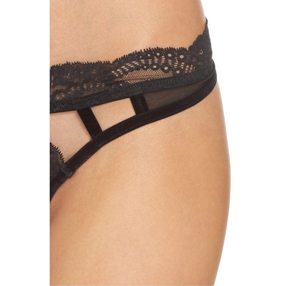 PALINDROME Mimi Cut-Out Sheer Lace Sexy Thong Panty Black Medium NEW - Picture 5 of 8